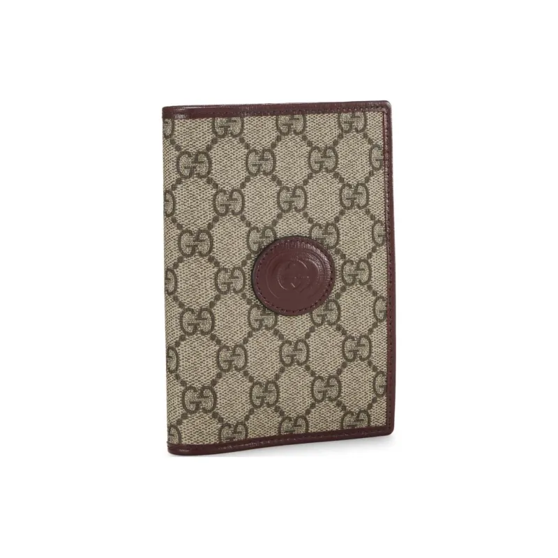 GUCCI GG Retro Series Canvas With Leather Canvas Bag, Card Holder, Wallet, Passport Holder Men's Wine Red & Brown-1