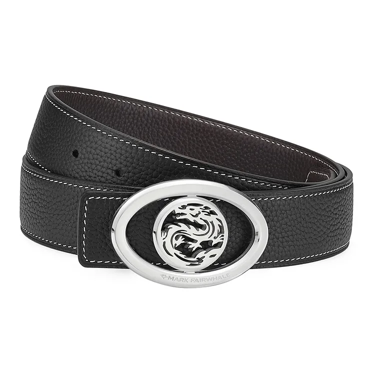 FAIRWHALE Top Grain Cow Leather Double Sided Belt With Year Of The Dragon Plate Buckle Belt Men's Width 3.5CM-0