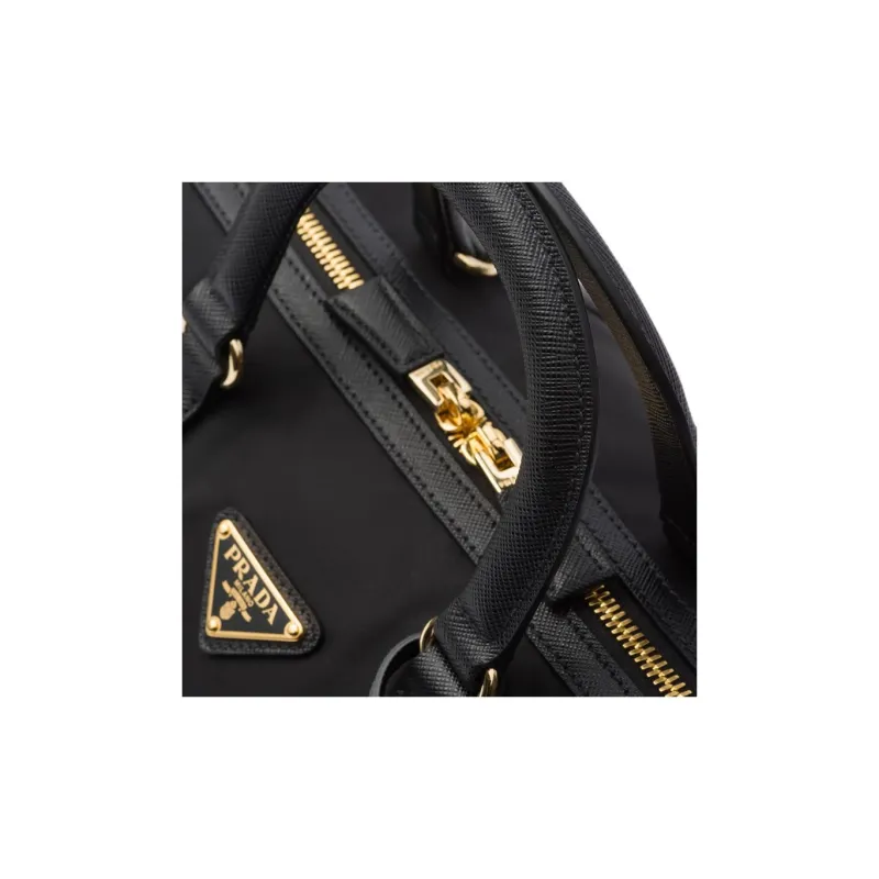 PRADA Recycled Nylon With Leather Shoulder Bag, Crossbody Bag, Handbag Medium Size Women's Black-4