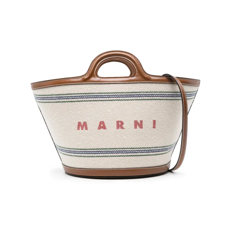 MARNI Logo Detailed Striped Tote Bag-0