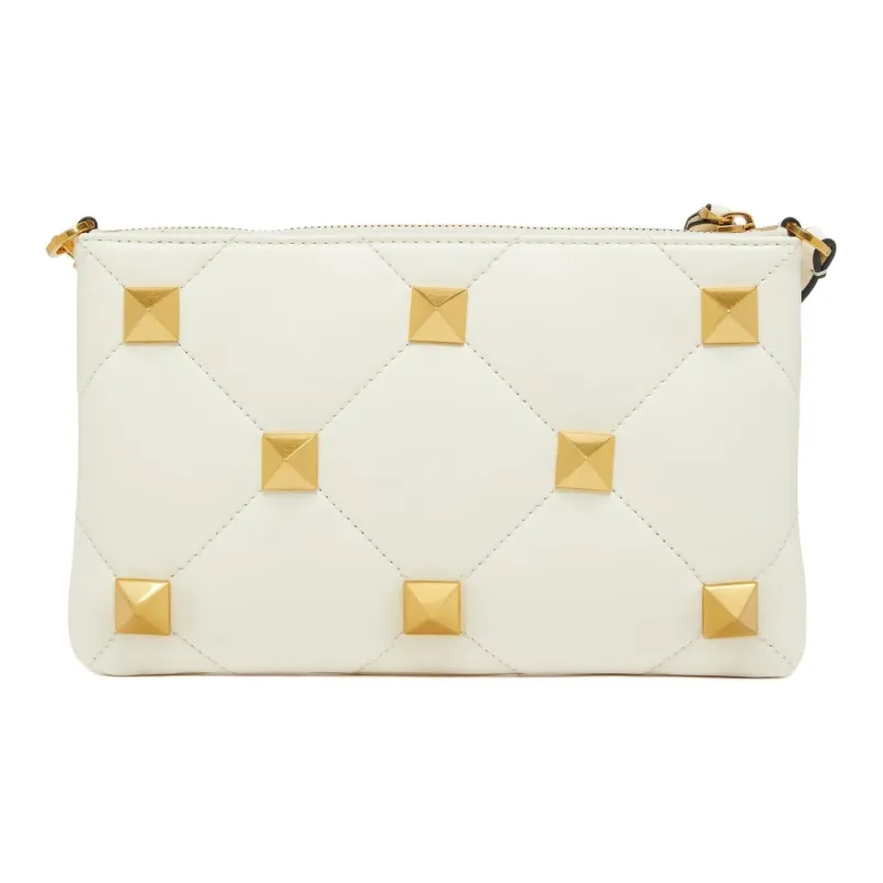 Valentino ROMAN STUD Lambskin Nappa Leather Clutch Handbag Shoulder Bag Women's Ivory White-2