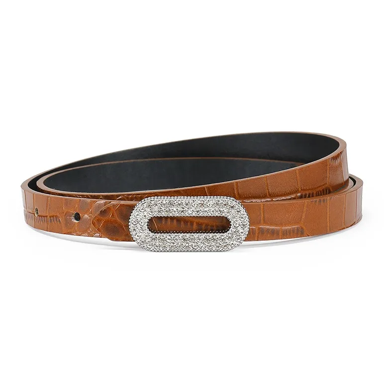 FAIRWHALE Minimalist Style Fashion Versatile Slim Waist Alloy Plate Buckle Belt Women's Width 1.4CM-2