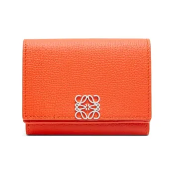 LOEWE Anagram Pebbled Calfskin Wallet Women's Vibrant Orange