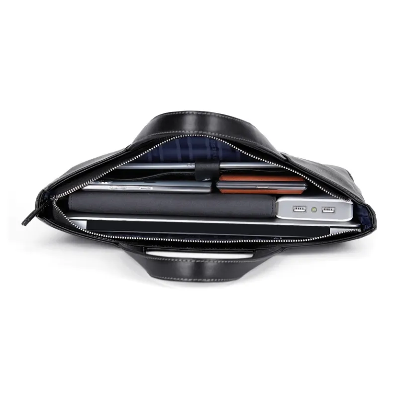 BISON DENIM Top Grain Cow Leather Business Casual Genuine Leather Briefcase Regular Men's Black-4