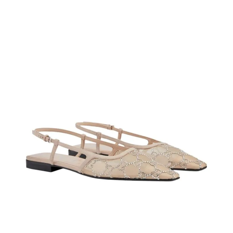 GUCCI Gg Slingback Ballet Flat Rose Beige Gg Crystals Women's-2