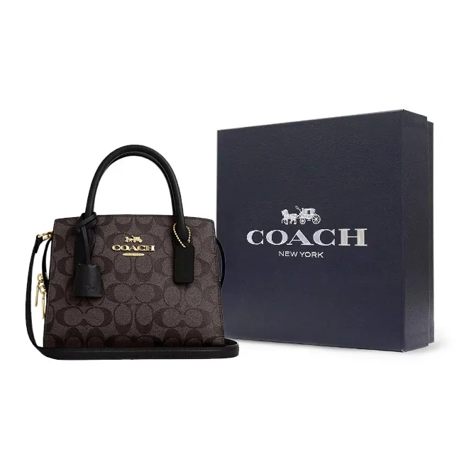 COACH Coated Canvas With Smooth Leather Tote Bag Shopping Bag Shoulder Bag Handbag Women's Dark Brown-8