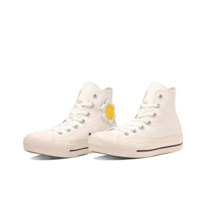 Converse ALL STAR PLTS FLOWERPATCH HI Abrasion Resistant Breathable High Top Canvas Shoes Women's Beige-2