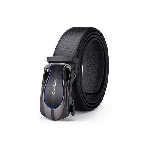 BISON DENIM Minimalist Design Automatic Buckle Double-Layer Top Grain Cow Leather Leather Belts Men's Black