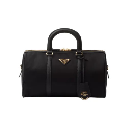 PRADA Recycled Nylon With Patchwork Leather Shoulder Bag Crossbody Bag Handbag Medium Size Women's Black