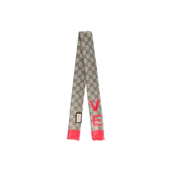 GUCCI Silk Scarves Unisex Beige/Ebony