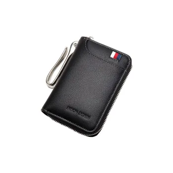 BISON DENIM Cow Leather Coin Purse, Multifunctional Card Holder Bag Regular Men's Black