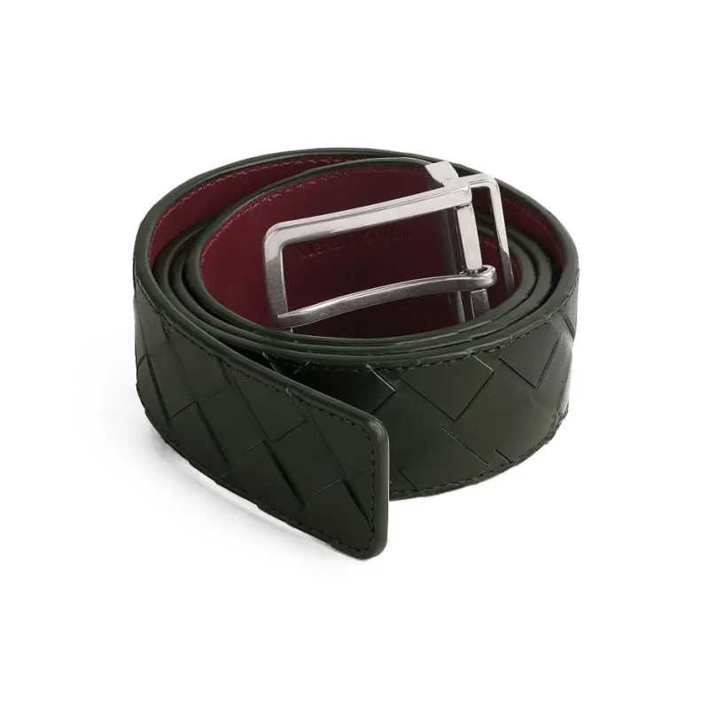 Bottega Veneta Calfskin Leather Belts Men's Green Width 3.5CM-1