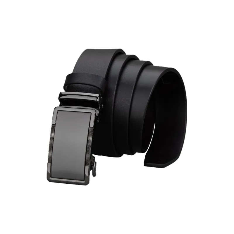 BISON DENIM Business Casual New Arrival Top Grain Cow Leather Automatic Buckle Belt Men's Black/Coffee Width 3.5cm-0