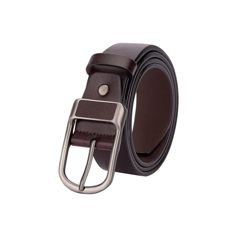 BISON DENIM Minimalist Style Design Casual Business Pin Buckle Cow Split Leather Leather Belts Men's Black/Dark Brown-6