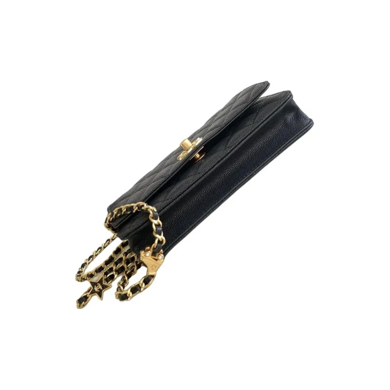 CHANEL WOC Litchi Grain Cow Leather Shoulder Bag, Crossbody Bag, Wallet Women's Black-3