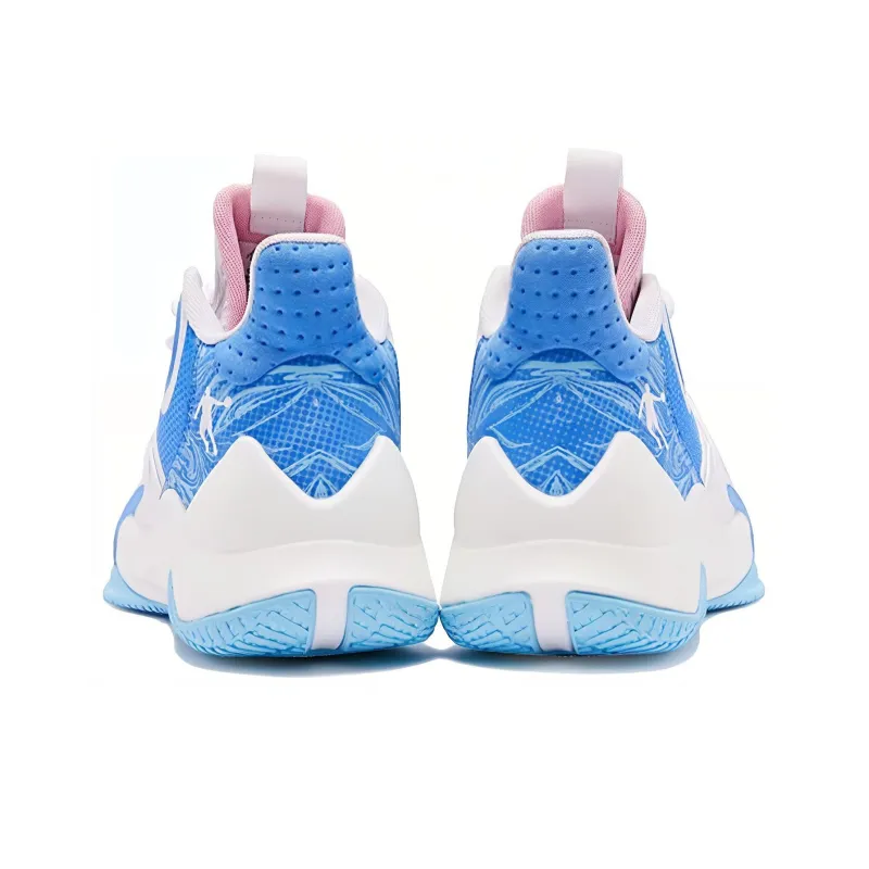 QIAODAN Anti Slip Wear Resistant High Top Basketball Shoes Men's White Blue-2