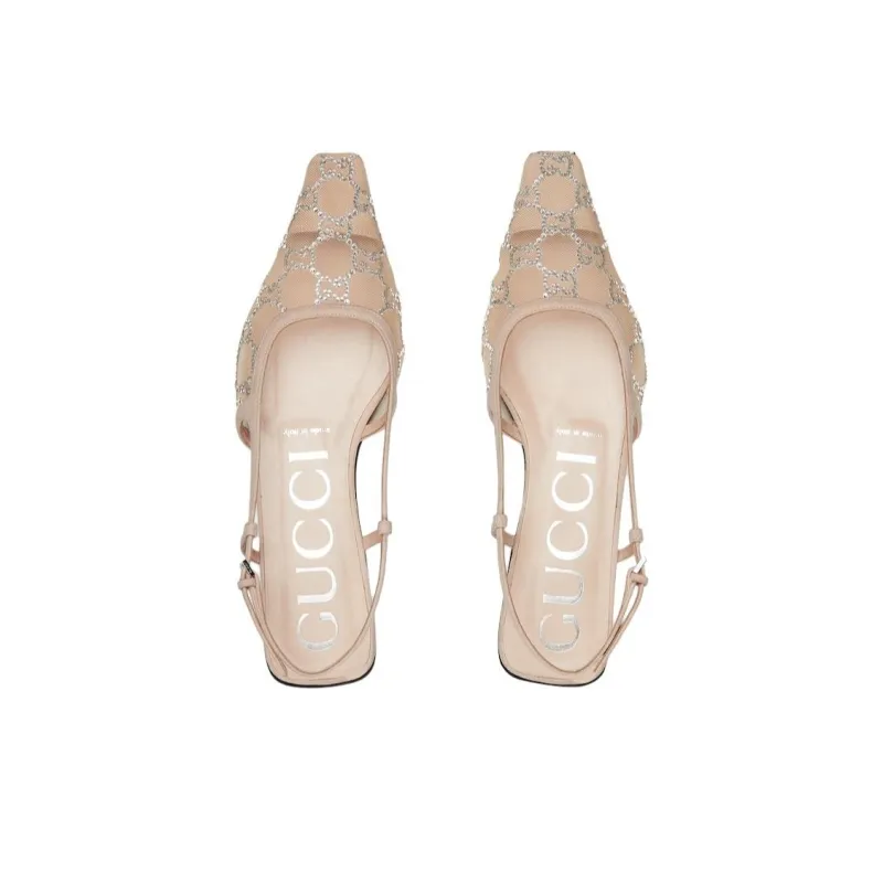 GUCCI Gg Slingback Ballet Flat Rose Beige Gg Crystals Women's-3