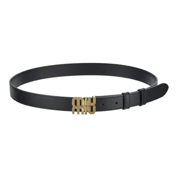MIU MIU Emblem Letter Smooth Buckle Leather Belts Women's Black
