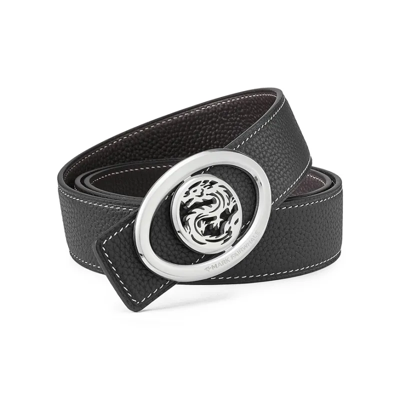 FAIRWHALE Top Grain Cow Leather Double Sided Belt With Year Of The Dragon Plate Buckle Belt Men's Width 3.5CM-4