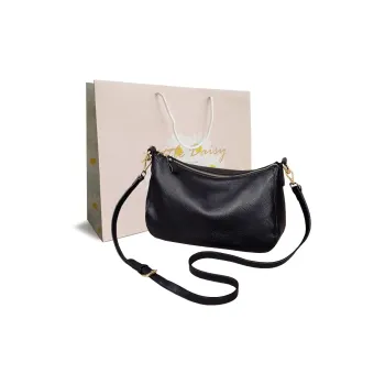 VANDEE Top Grain Cow Leather Bonded Microfiber Crossbody Bag Medium Size Women's Black
