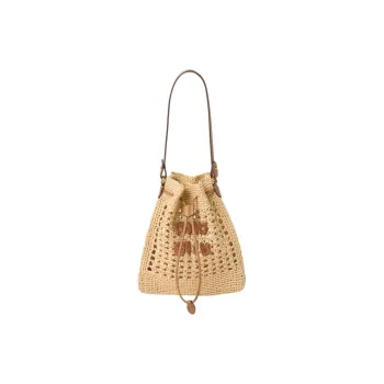 MIU MIU Raffia Fiber Handbag, Shoulder Bag Women's Natural Cognac
