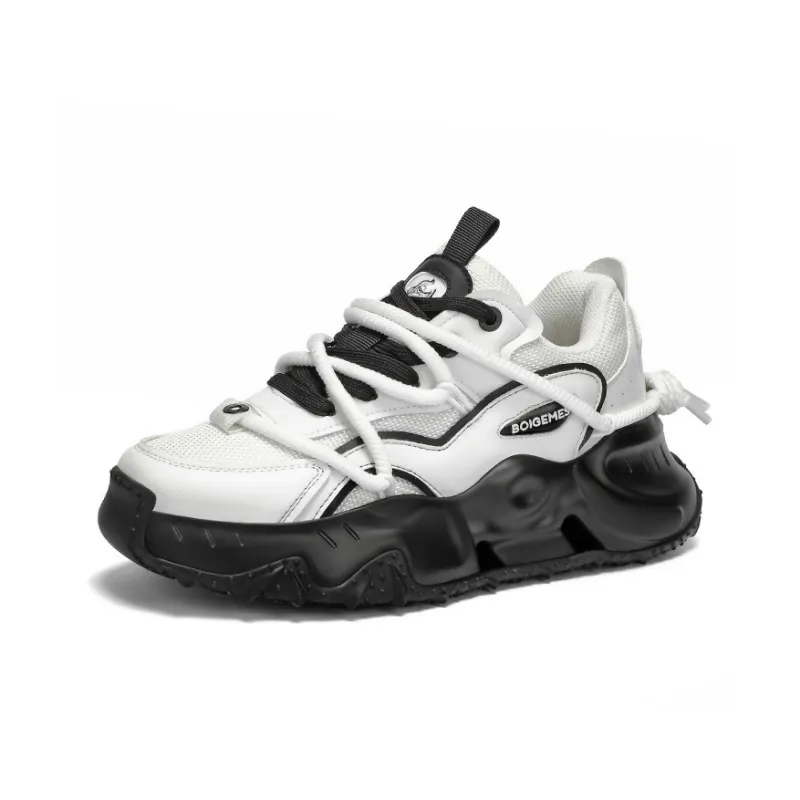 BOIGEMES Low Top Chunky Sneakers Men's White Black-2