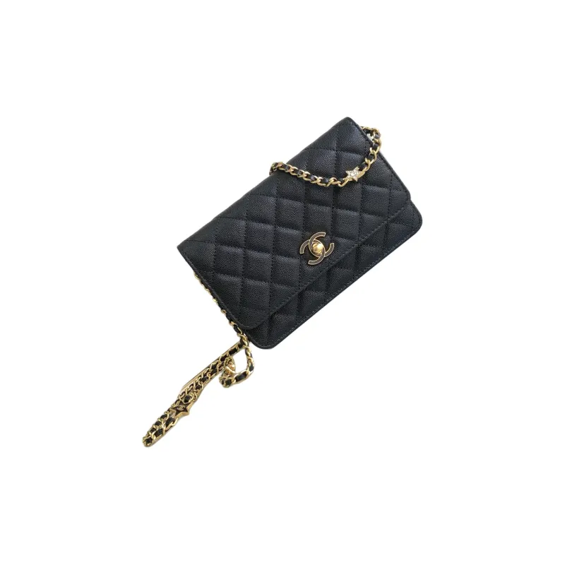 CHANEL WOC Litchi Grain Cow Leather Shoulder Bag, Crossbody Bag, Wallet Women's Black-0