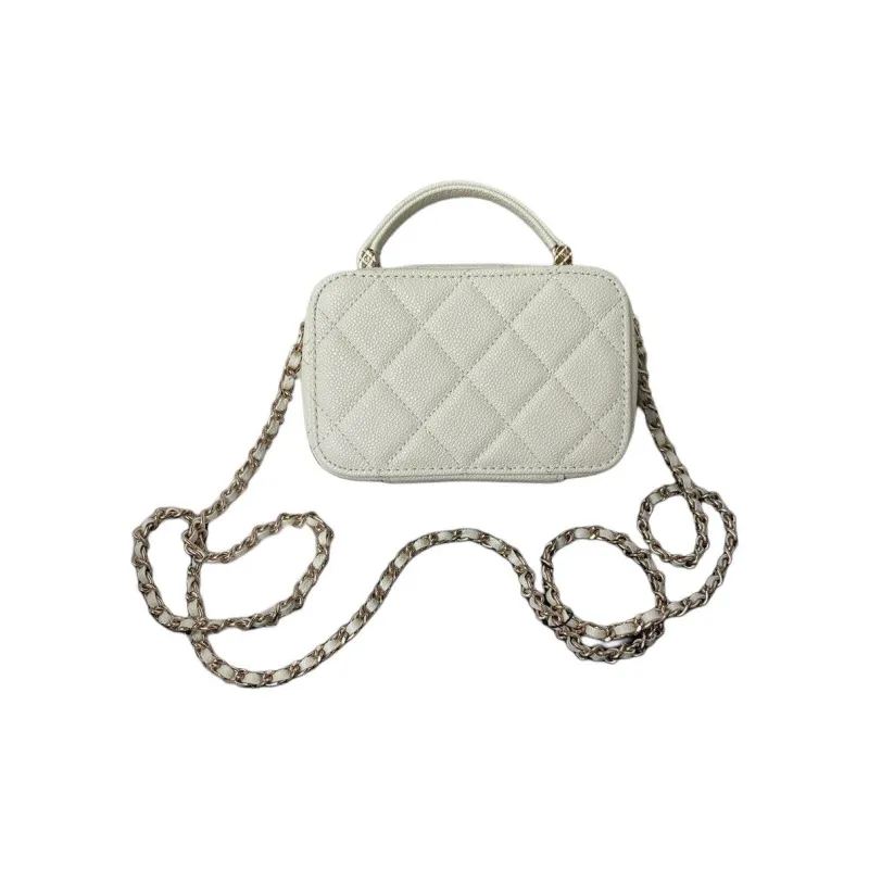 CHANEL Grained Calfskin Box Bag Camera Bag Shoulder Bag Crossbody Bag Mini Women's White-1