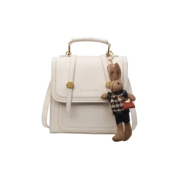 Dusen Kangaroo PU Backpack Handbag Regular Unisex Ecru/Black/Brown