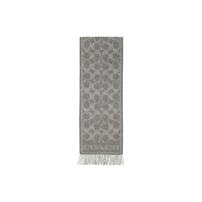 COACH Cashmere Knit Scarves Unisex Gray-0