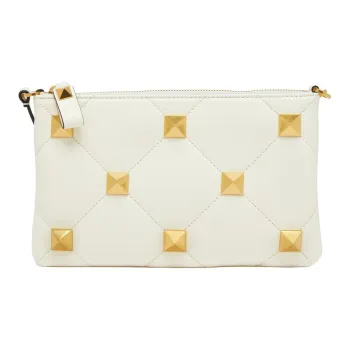 Valentino ROMAN STUD Lambskin Nappa Leather Clutch Handbag Shoulder Bag Women's Ivory White