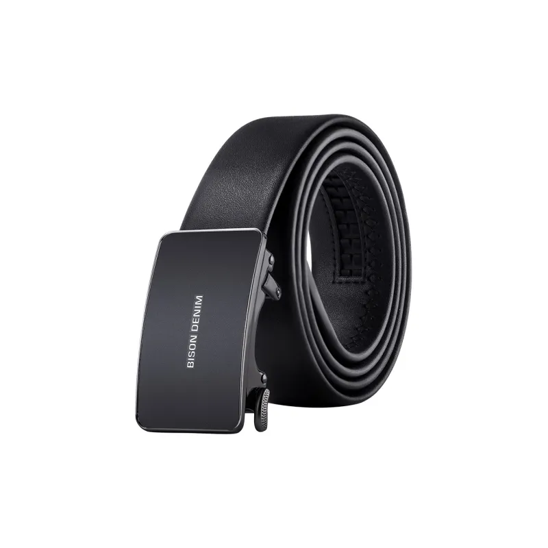 BISON DENIM Automatic Buckle Casual Men's Belt Youth Mirror Finish Gold LOGO Leather Belts Men's Width 3.5cm-5