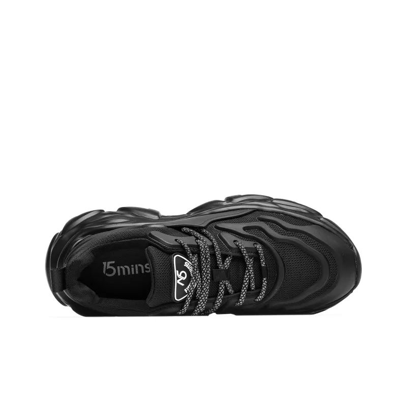 15 MINS Height Increasing Breathable Comfortable Wear Resistant Fashion Trend Chunky Sneakers Men's Black-3