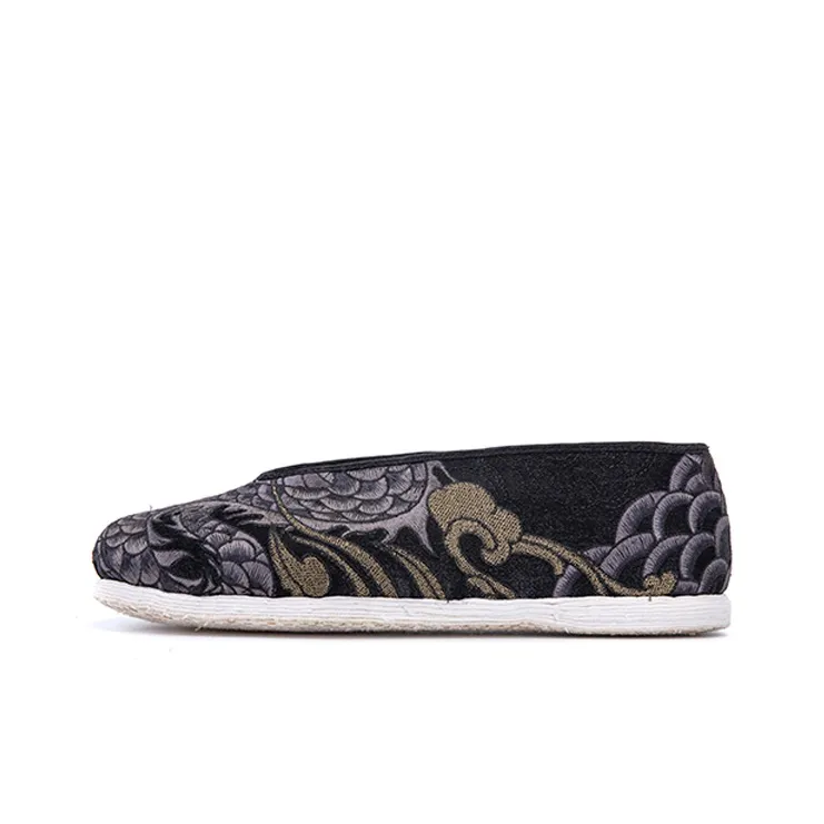 Neiliansheng Casual Shoes Men's Black Floral-0