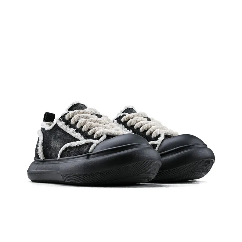 HANQIAORIJI Rakura Series Wear Resistant Height Increasing Low Top Skateboard Shoes Unisex Black-2