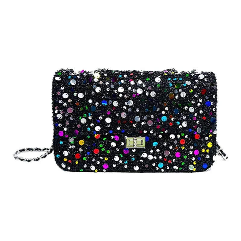 Hahhhsis Polyester Sequins Bag, Chain Bag, Crossbody Bag, Shoulder Bag Women's Black-3