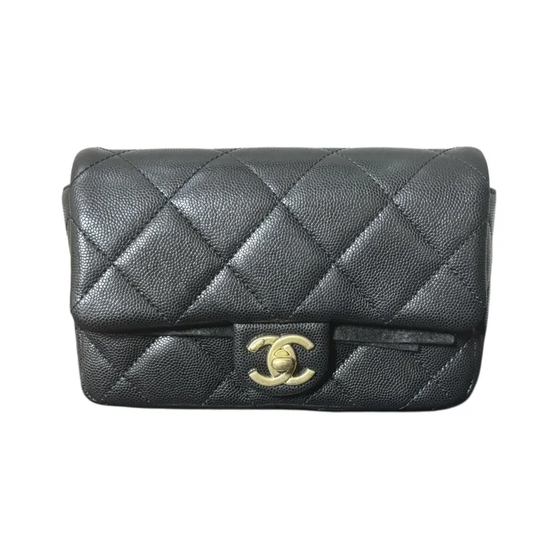 CHANEL Litchi Grain Cow Leather Fanny Pack Coin Purse Regular Women's Black-0