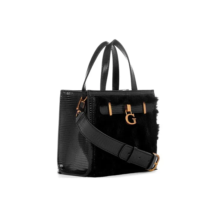 GUESS Faux Fur Tote Bag Shopping Bag Shoulder Bag Crossbody Bag Handbag Mini Women's Black-1