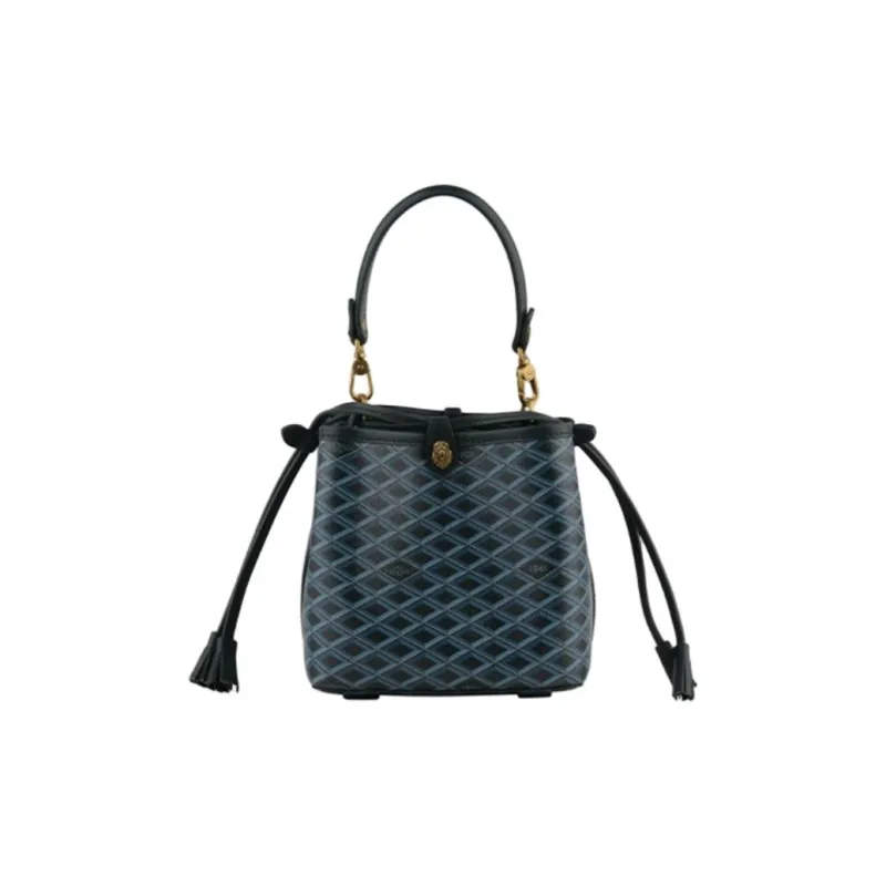 POURCHET Canvas With Leather Bucket Bag, Shoulder Bag, Crossbody Bag, Handbag Small Size Women's Multicolor-6