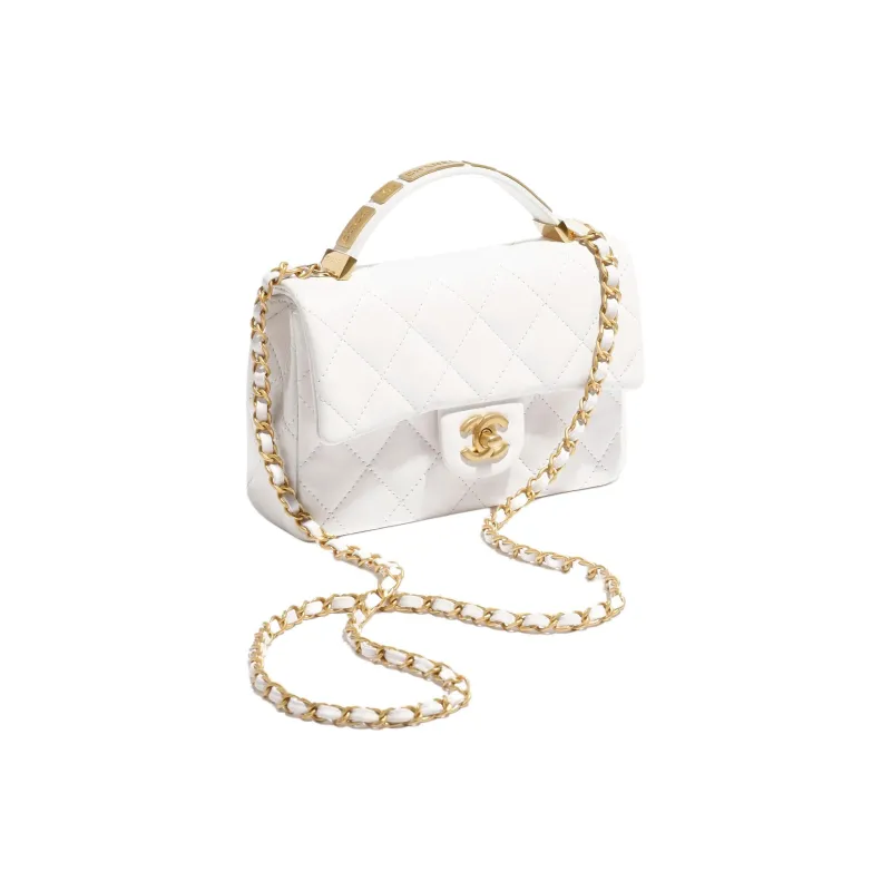 CHANEL Classic Flap CF Calfskin Flap Bag, Shoulder Bag, Crossbody Bag Trumpets Women's White-1