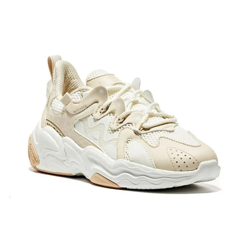 Erke Cushioning Anti-Slip And Wear-Resistant Low-Top Casual Shoes Women's Egg Cream Gray White-3