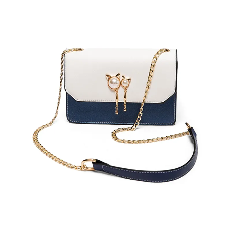 PT'SON Cow Leather Patchwork Synthetic Leather Small Square Bag Shoulder Bag Regular Women's Royal Blue/Pink White-1