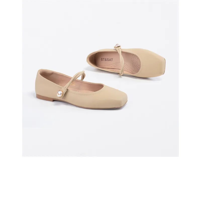 ST&SAT Low Vamp Unlined Shoes Grandma Shoes Flat Women's White 2024 Spring And Summer New Arrival-4