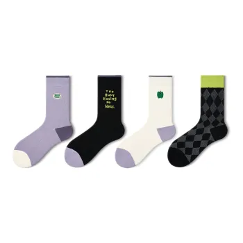 Primeet Mid Calf Socks Women's 4 Pack Purple Embroidery