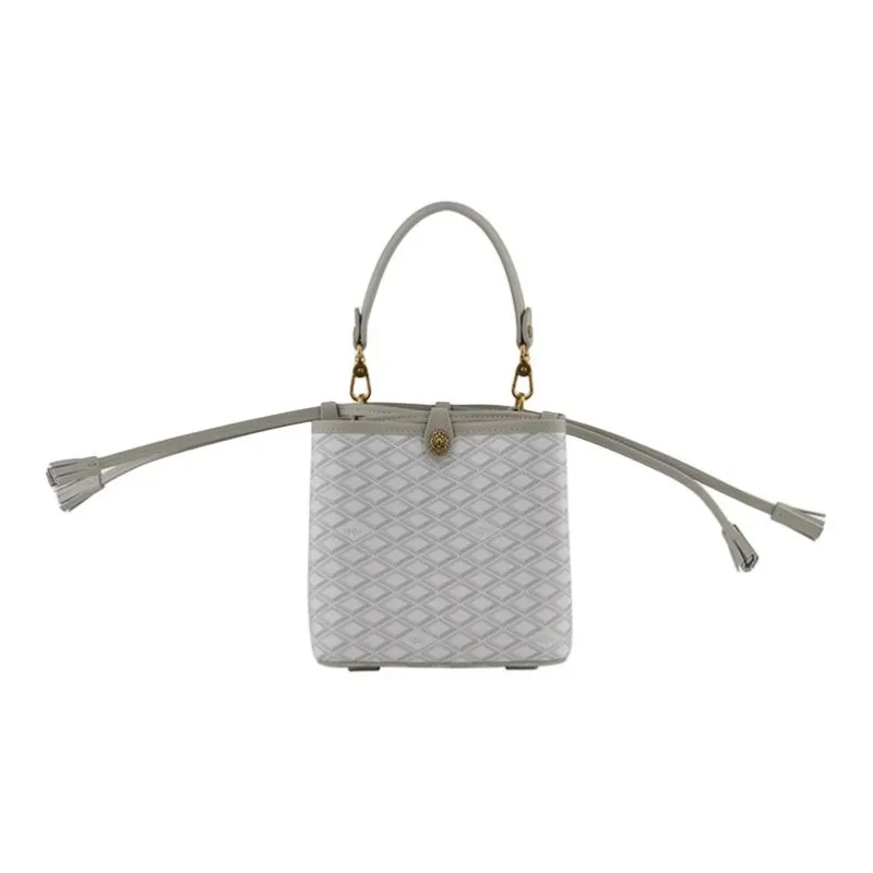 POURCHET Canvas With Leather Bucket Bag, Shoulder Bag, Crossbody Bag, Handbag Small Size Women's Multicolor-14
