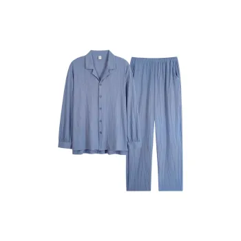 Sha Qian Pajama Set Spring And Fall Season Men's Gray Blue