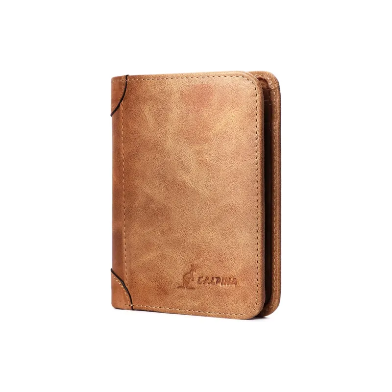 L'ALPINA Cow Leather Wallet Regular Men's Coffee/Yellow Brown-6