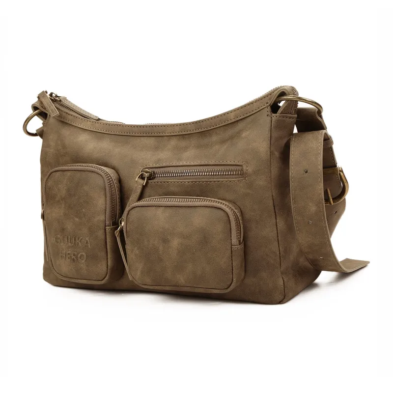 Guuka Fabric Shoulder Bag, Crossbody Bag Unisex Brown-1