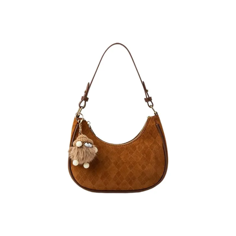 MARKANGARO PU Shoulder Bag Regular Women's Phabet Pink/Dark Brown With Plush Toy-1