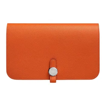 HERMES Dogon Duo Evercolor Calfskin With Lambskin Lining Wallet Women's 9J Feu Flame Orange